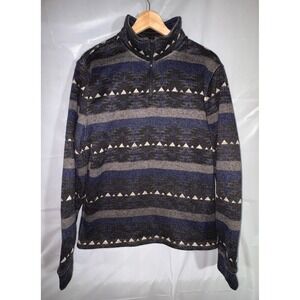 Lucky Brand Mens M Los Feliz Southwestern Quarter Zip Pullover Sweater Blue Gray